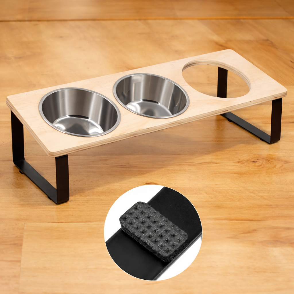 Elevated Tilted Pet Feeder with 3 Stainless Steel Bowls