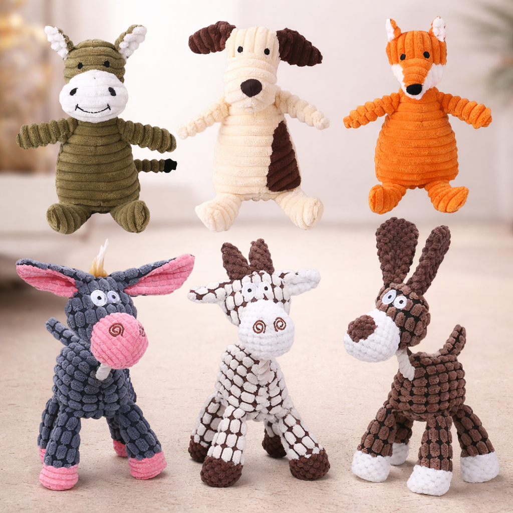 Corduroy Plush Squeaky Animal Dog Toy