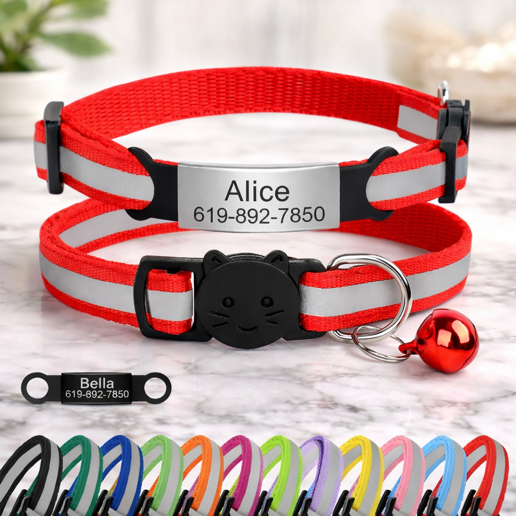 Personalized Reflective Cat & Puppy Collar with Engraved ID Tag